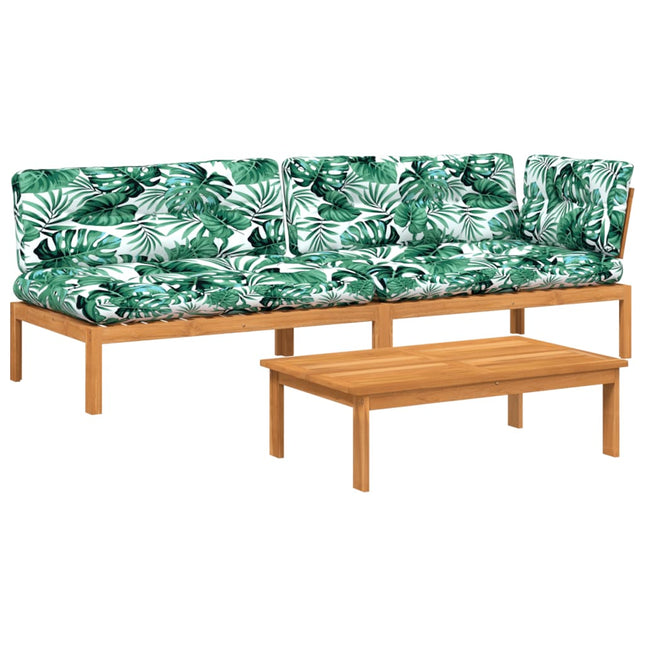 3-Delige Loungeset Pallet Met Kussens Massief Acaciahout