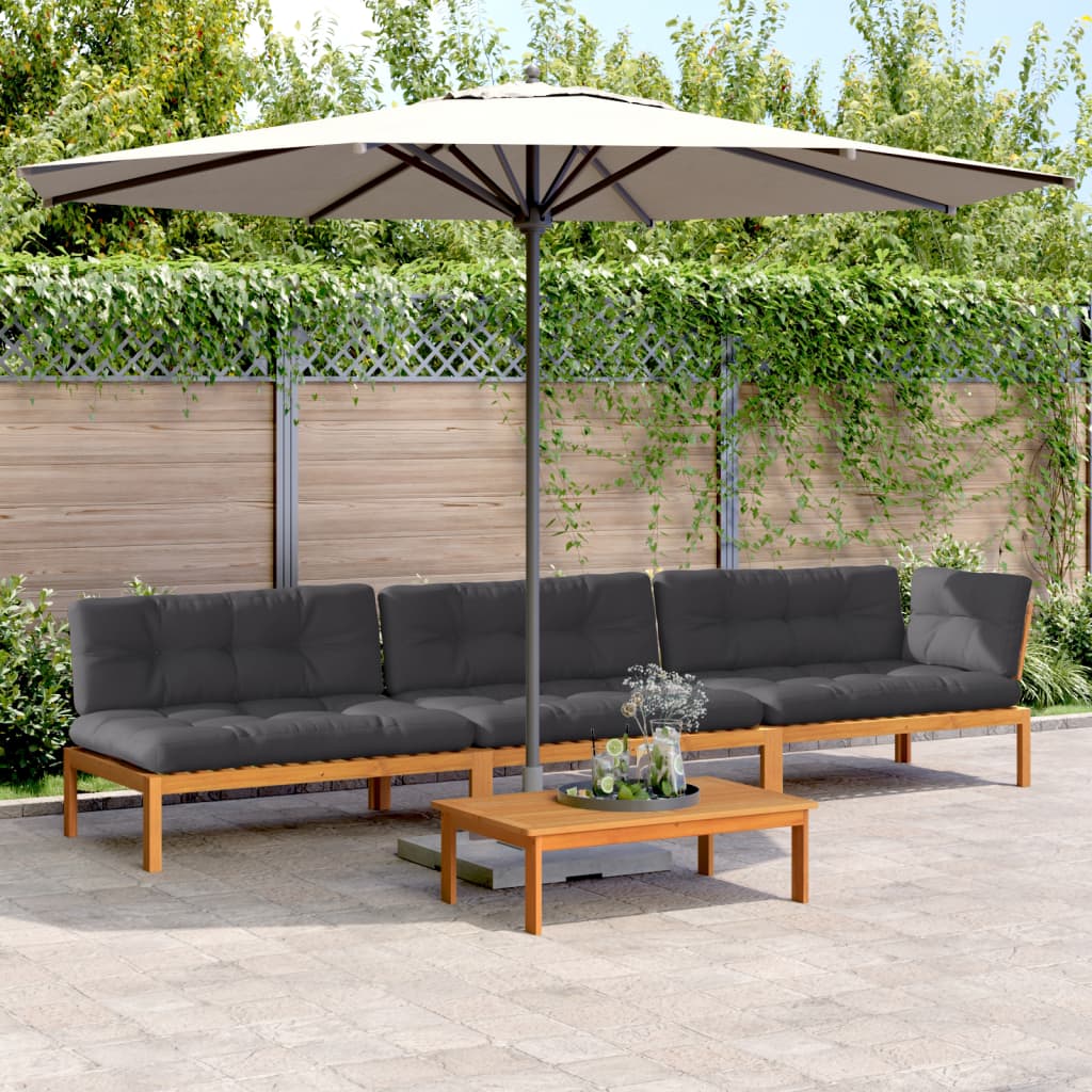 4-Delige Loungeset Pallet Met Kussens Massief Acaciahout Antraciet