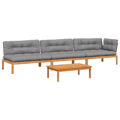 4-Delige Loungeset Pallet Met Kussens Massief Acaciahout Grijs