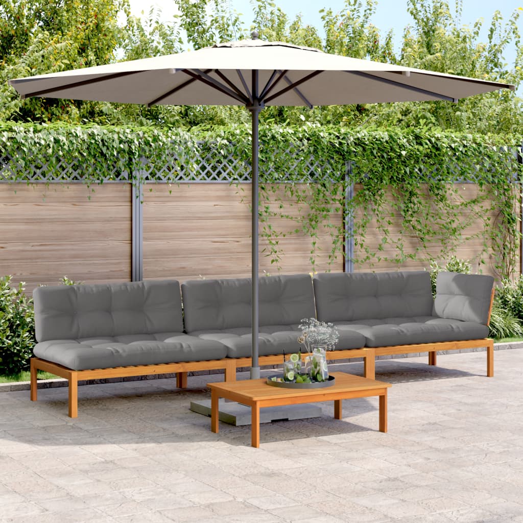 4-Delige Loungeset Pallet Met Kussens Massief Acaciahout Grijs