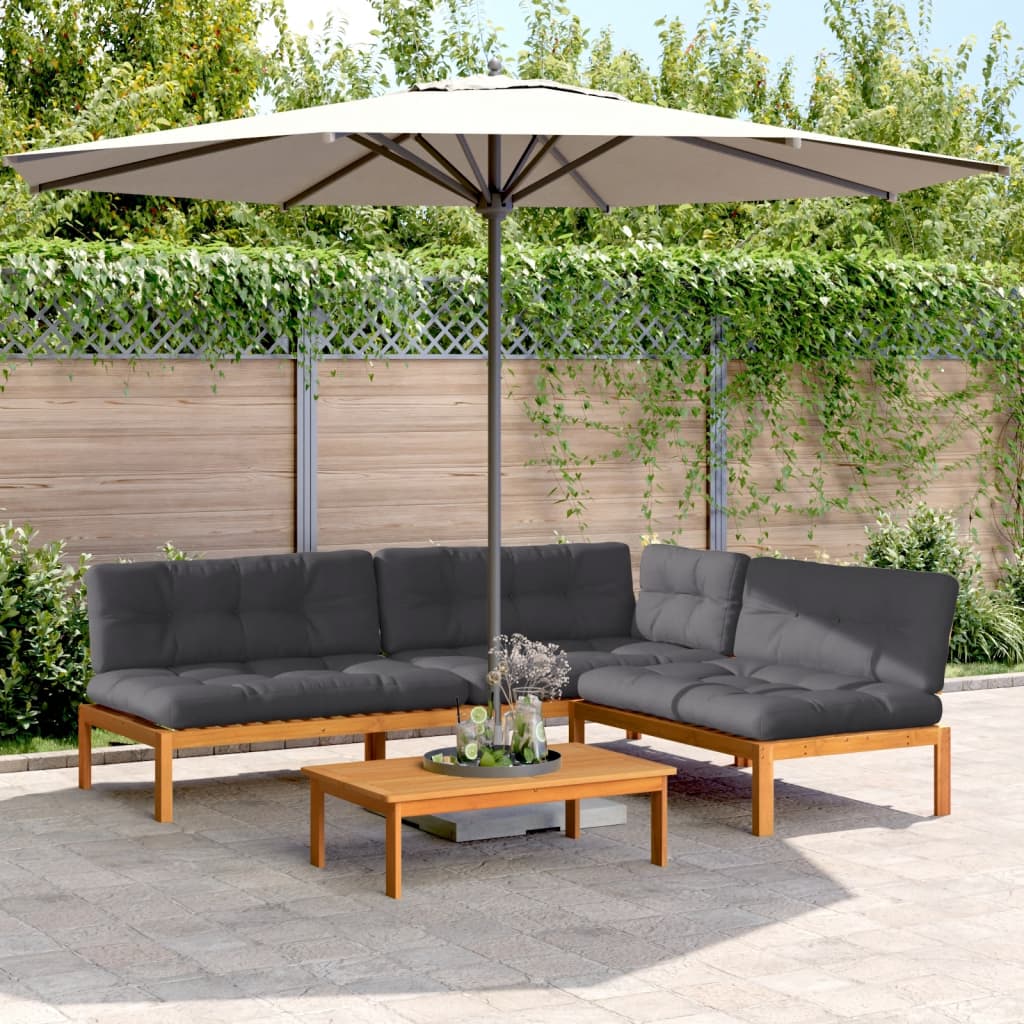 4-Delige Loungeset Pallet Met Kussens Massief Acaciahout Antraciet