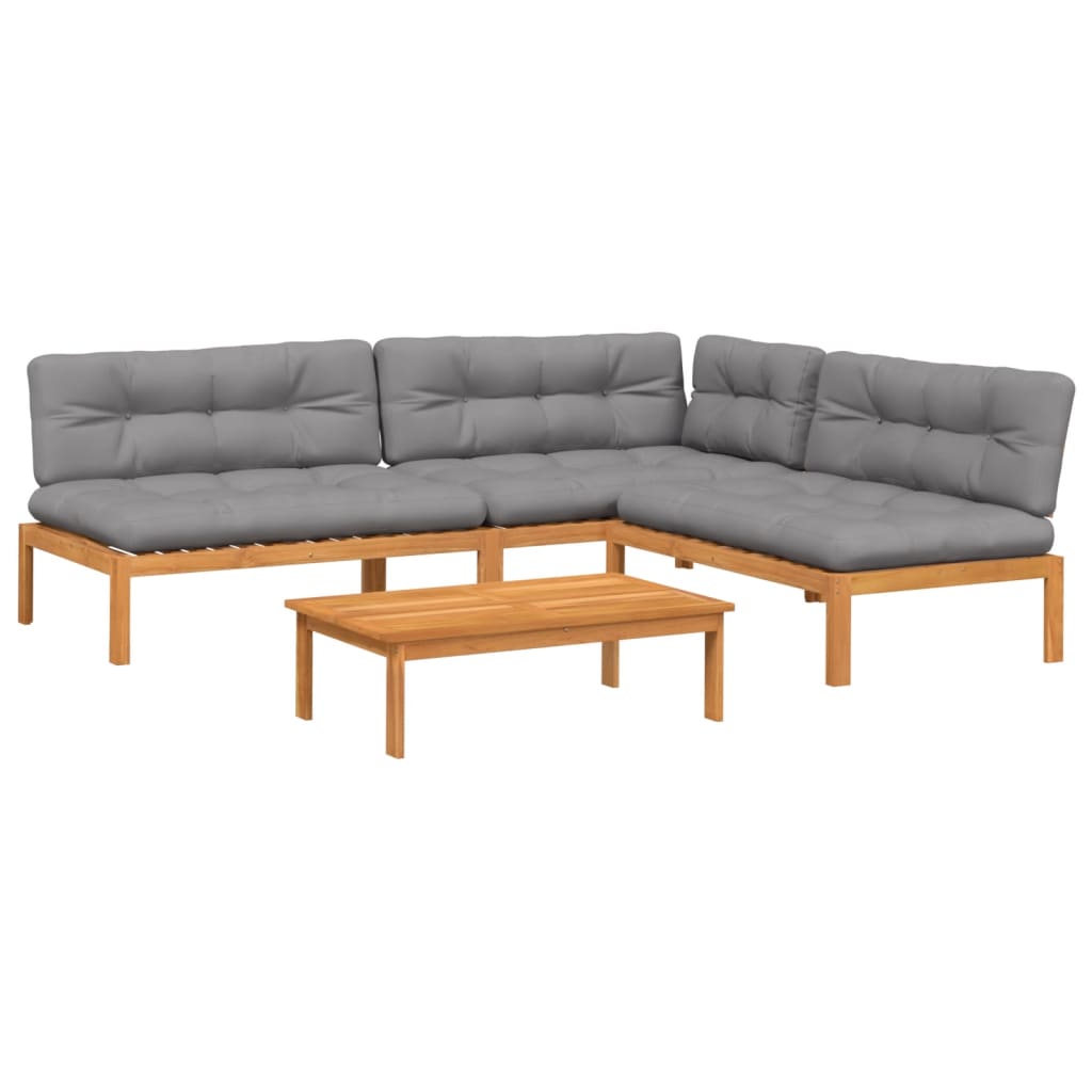 4-Delige Loungeset Pallet Met Kussens Massief Acaciahout Grijs
