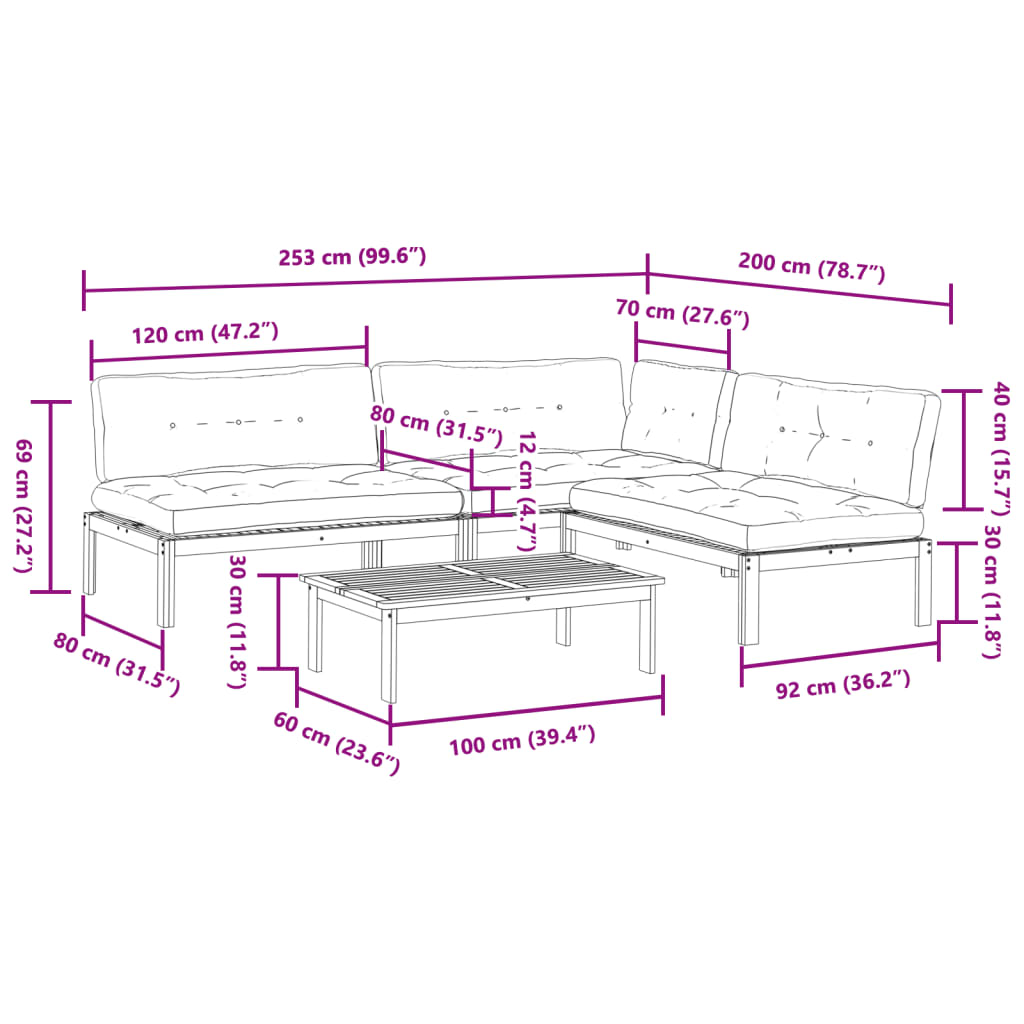 4-Delige Loungeset Pallet Met Kussens Massief Acaciahout Grijs