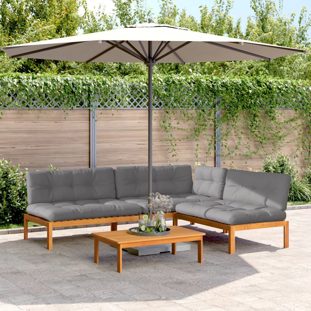 4-Delige Loungeset Pallet Met Kussens Massief Acaciahout Grijs