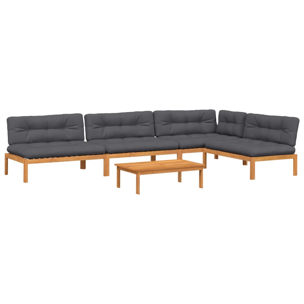 5-Delige Loungeset Pallet Met Kussens Massief Acaciahout Antraciet