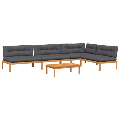 5-Delige Loungeset Pallet Met Kussens Massief Acaciahout Antraciet