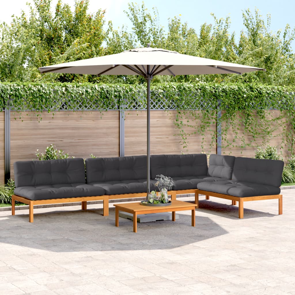 5-Delige Loungeset Pallet Met Kussens Massief Acaciahout Antraciet