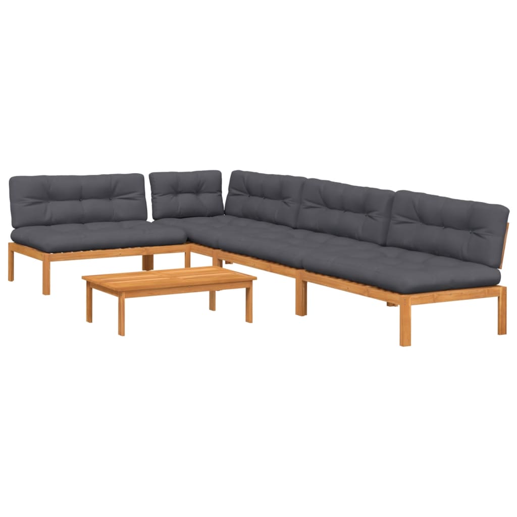 5-Delige Loungeset Pallet Met Kussens Massief Acaciahout Antraciet