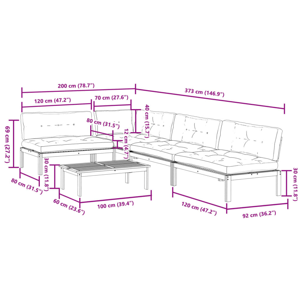 5-Delige Loungeset Pallet Met Kussens Massief Acaciahout Antraciet