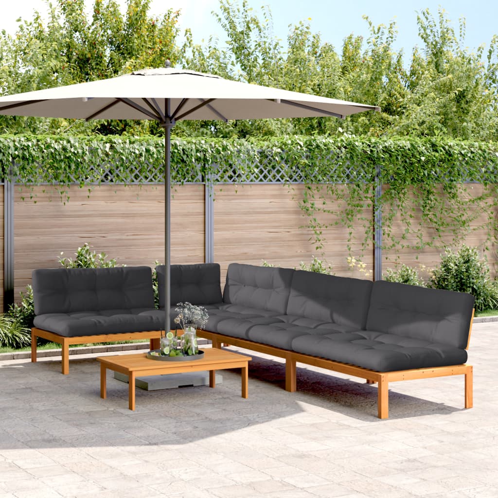 5-Delige Loungeset Pallet Met Kussens Massief Acaciahout Antraciet