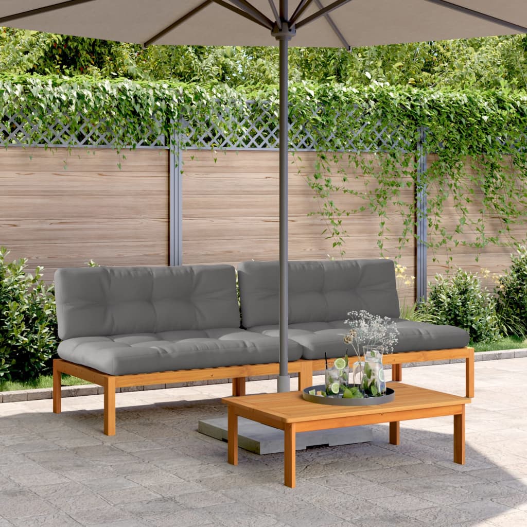 Tuinmiddenbanken 2 St Pallet Met Kussens Massief Acaciahout Grijs