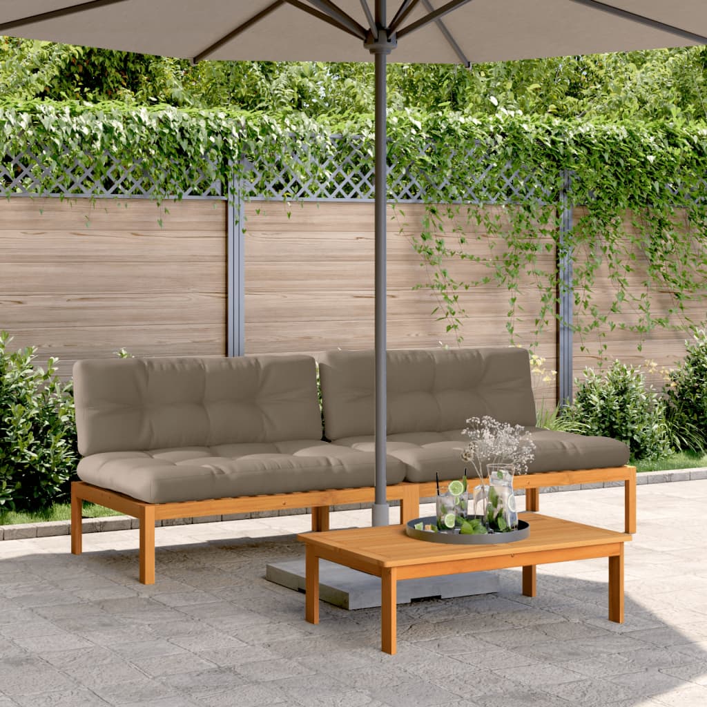 Tuinmiddenbanken 2 St Pallet Met Kussens Massief Acaciahout Taupe