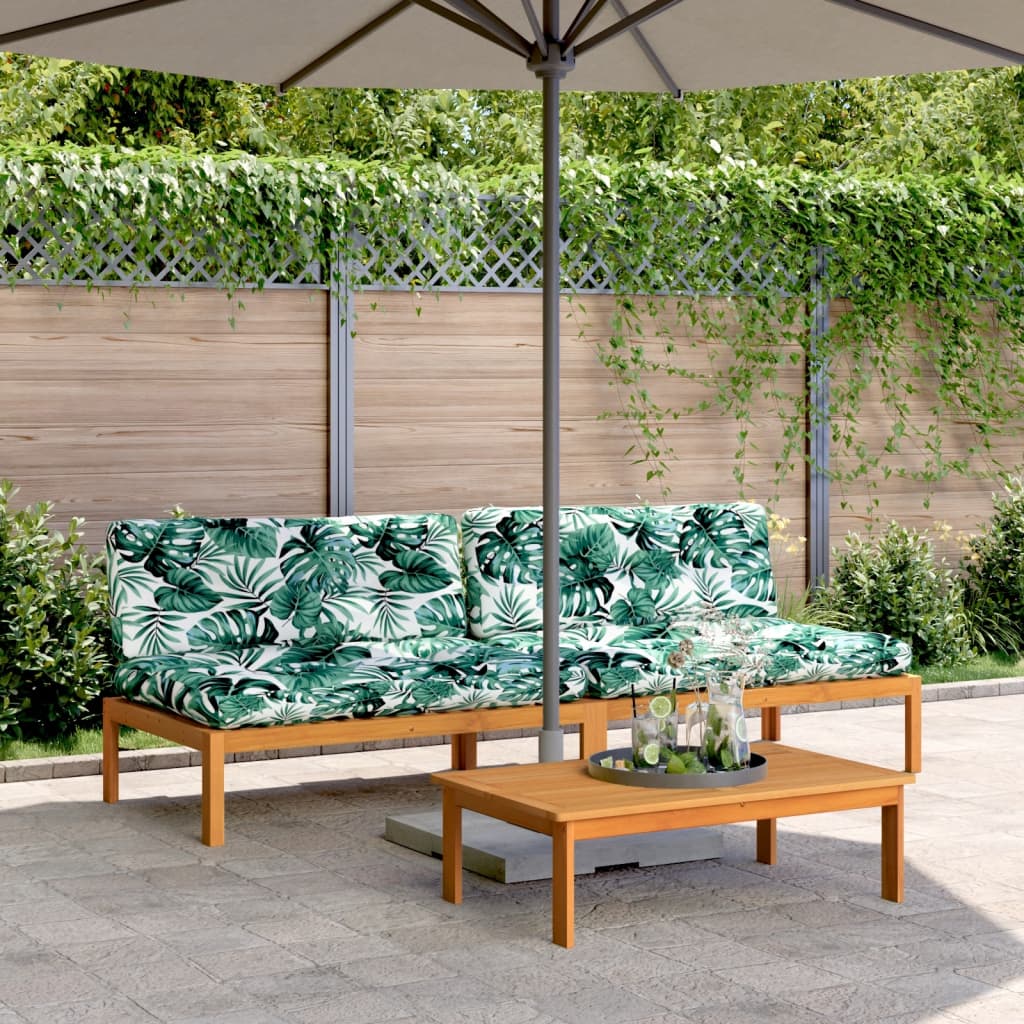 Tuinmiddenbanken 2 St Pallet Met Kussens Massief Acaciahout Bladpatroon