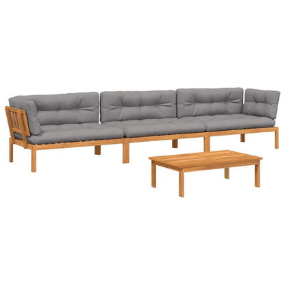 4-Delige Loungeset Pallet Met Kussens Massief Acaciahout Grijs