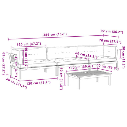 4-Delige Loungeset Pallet Met Kussens Massief Acaciahout Grijs