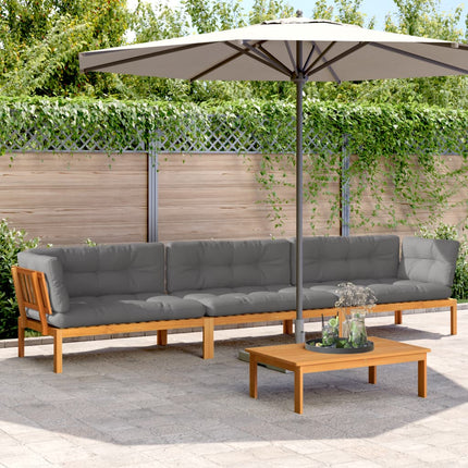 4-Delige Loungeset Pallet Met Kussens Massief Acaciahout Grijs
