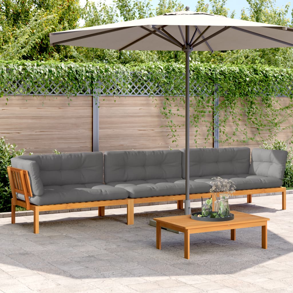 4-Delige Loungeset Pallet Met Kussens Massief Acaciahout Grijs