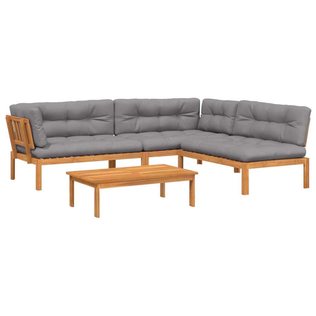 4-Delige Loungeset Pallet Met Kussens Massief Acaciahout Grijs