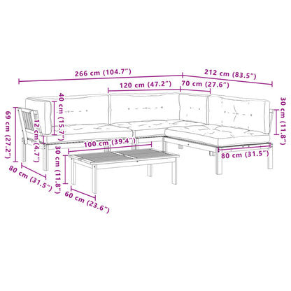 4-Delige Loungeset Pallet Met Kussens Massief Acaciahout Grijs