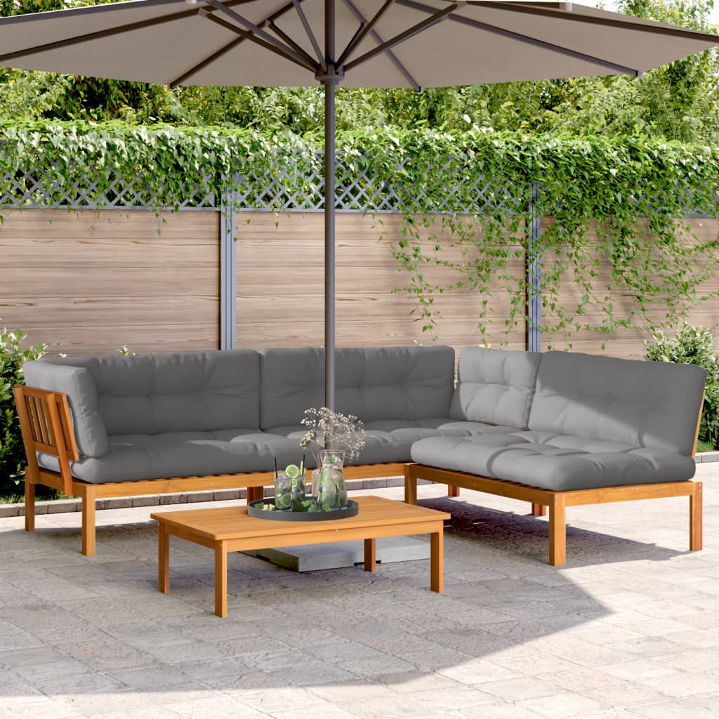 4-Delige Loungeset Pallet Met Kussens Massief Acaciahout Grijs