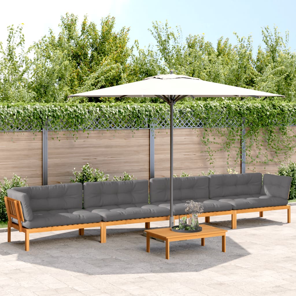 5-Delige Loungeset Pallet Met Kussens Massief Acaciahout Grijs