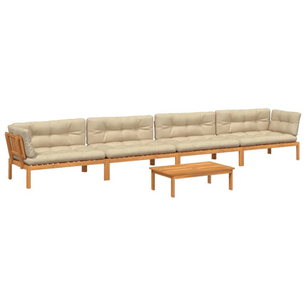 5-Delige Loungeset Pallet Met Kussens Massief Acaciahout Beige