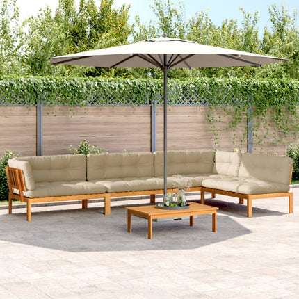 5-Delige Loungeset Pallet Met Kussens Massief Acaciahout Beige