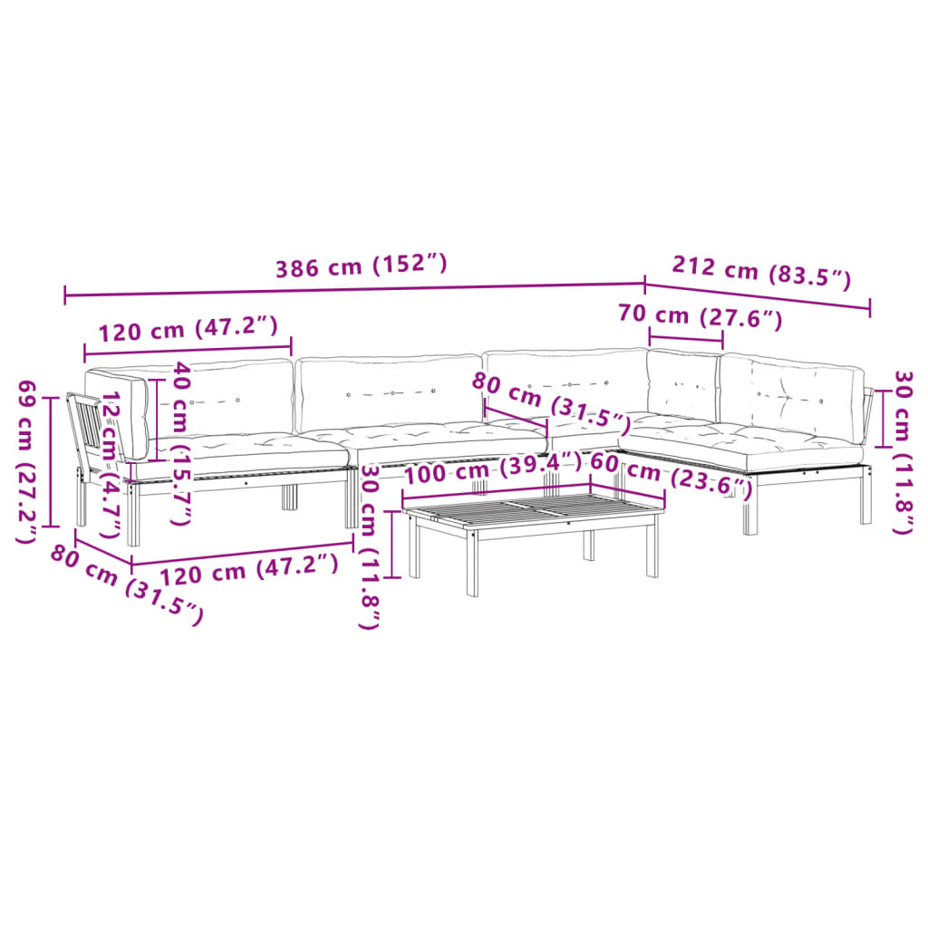 5-Delige Loungeset Pallet Met Kussens Massief Acaciahout Groen