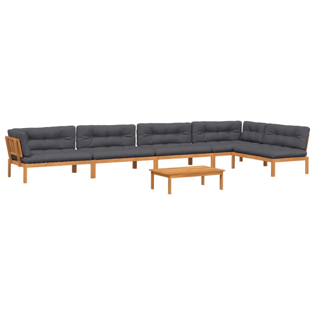 6-Delige Loungeset Pallet Met Kussens Massief Acaciahout Antraciet
