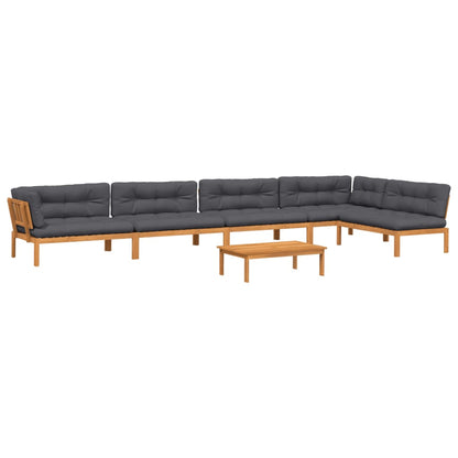 6-Delige Loungeset Pallet Met Kussens Massief Acaciahout Antraciet