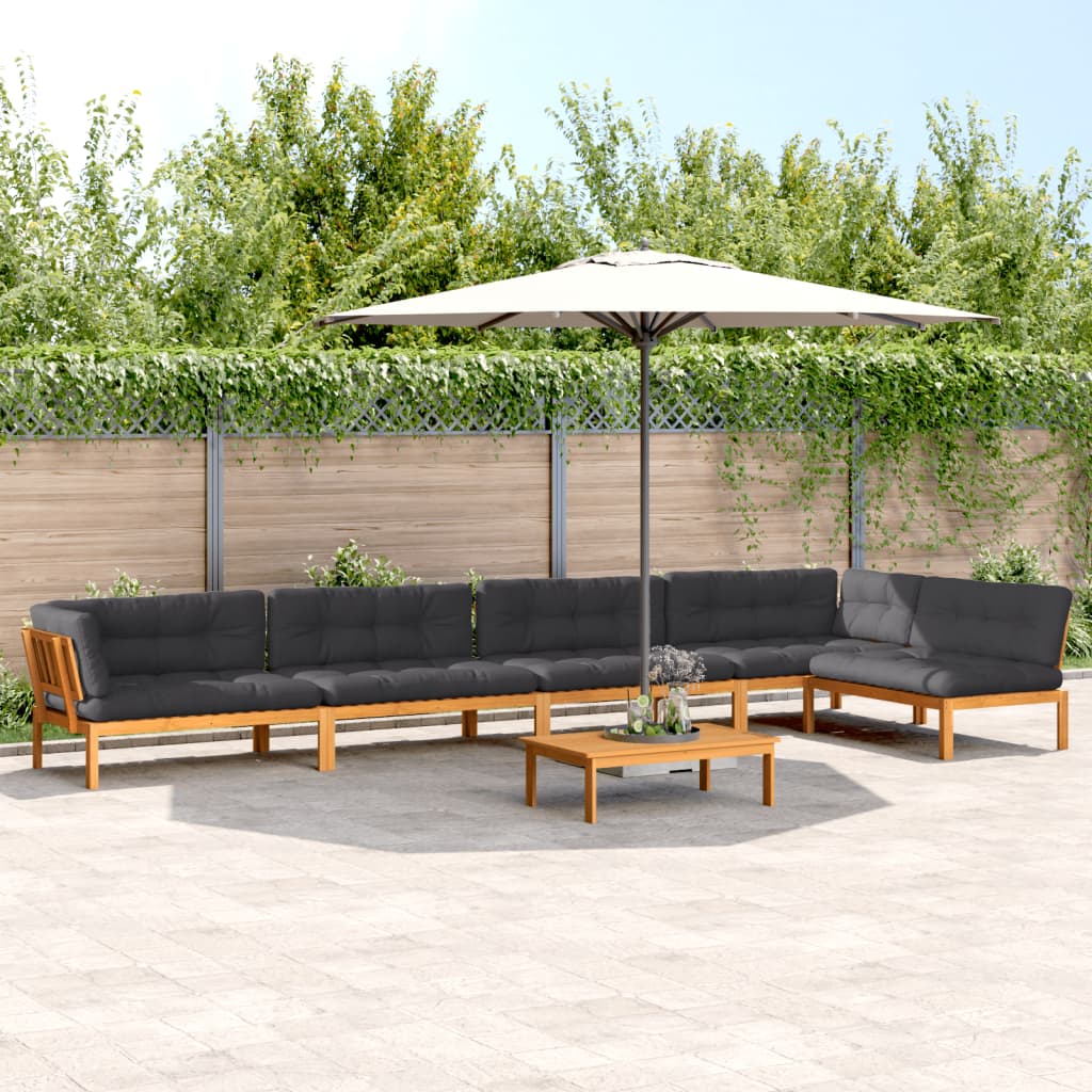 6-Delige Loungeset Pallet Met Kussens Massief Acaciahout Antraciet