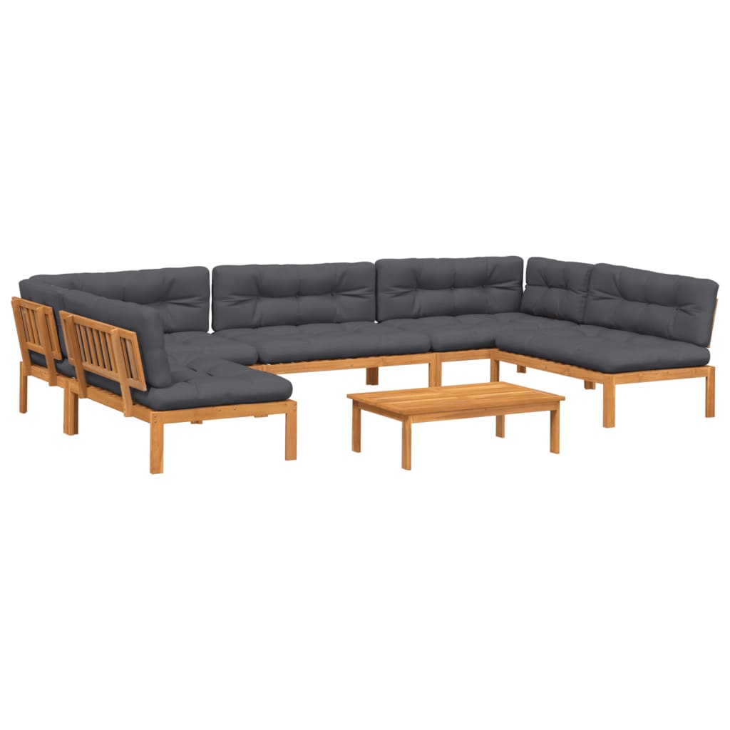 6-Delige Loungeset Pallet Met Kussens Massief Acaciahout Antraciet