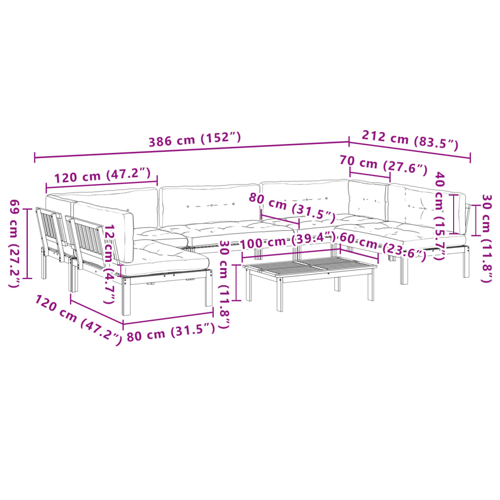 6-Delige Loungeset Pallet Met Kussens Massief Acaciahout Antraciet