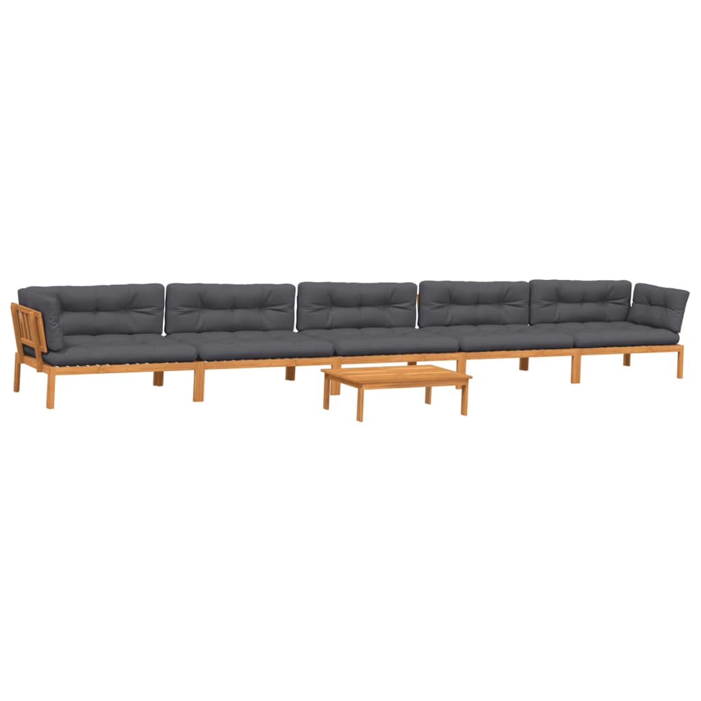 6-Delige Loungeset Pallet Met Kussens Massief Acaciahout Antraciet