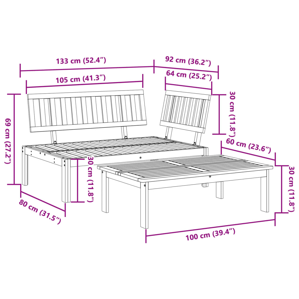 2-Delige Loungeset Pallet Massief Acaciahout Bruin