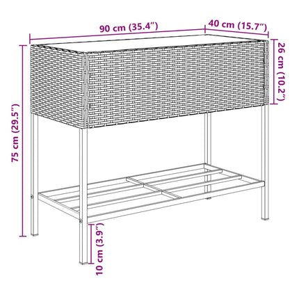Plantenbakken Met Schap 90X40X75 Poly Rattan