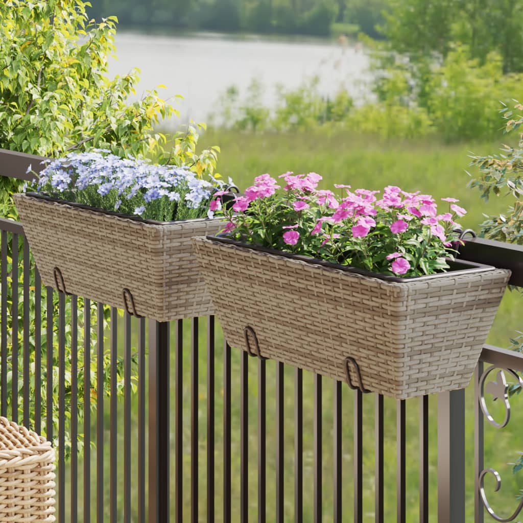 Plantenbakken 2 St Met Haken Poly Rattan