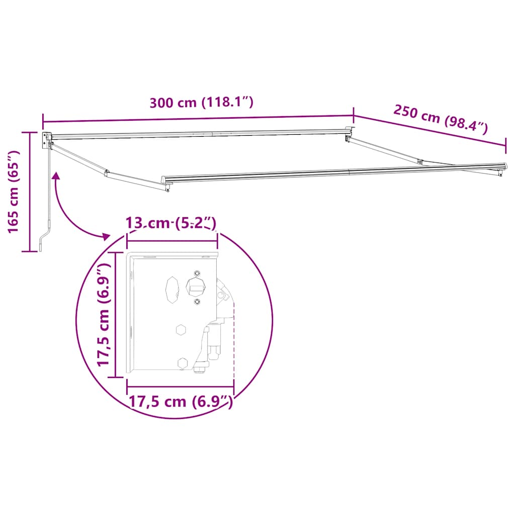 Luifel Handmatig Uittrekbaar 300X250 Cm Bordeauxrood Bordeaux (Lijst Antraciet)
