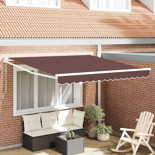 Luifel Handmatig Uittrekbaar 350X250 Cm Bruin Brown (White Frame)