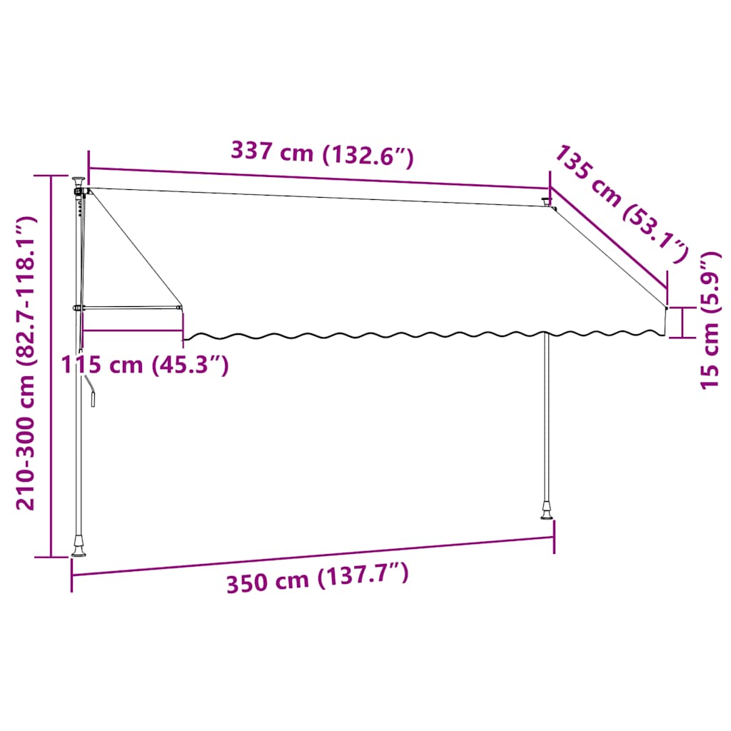 Luifel Uittrekbaar 350X150 Cm Stof En Staal Kleurig Antraciet