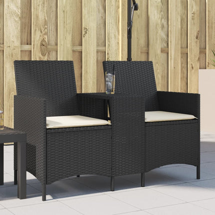 Tuinbank 2-Zits Met Tafel En Kussens Poly Rattan