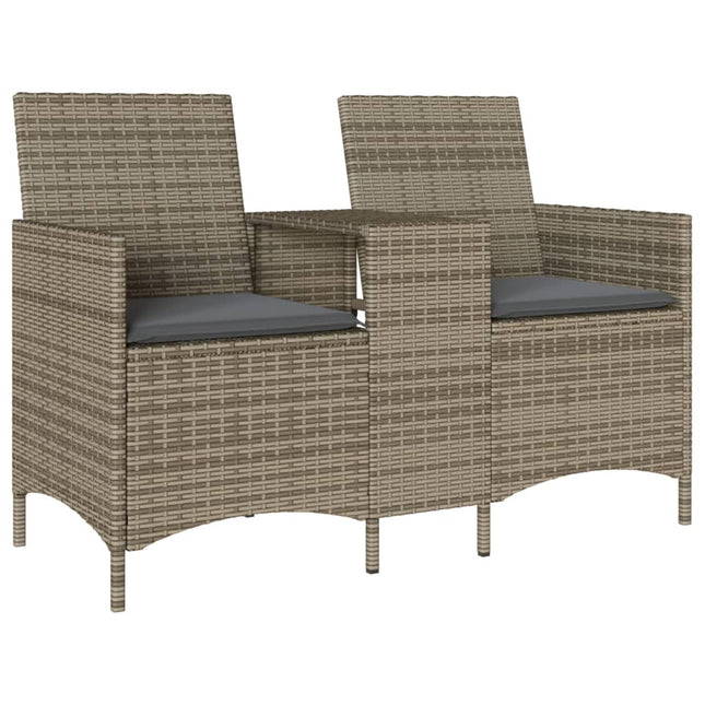 Tuinbank 2-Zits Met Tafel En Kussens Poly Rattan