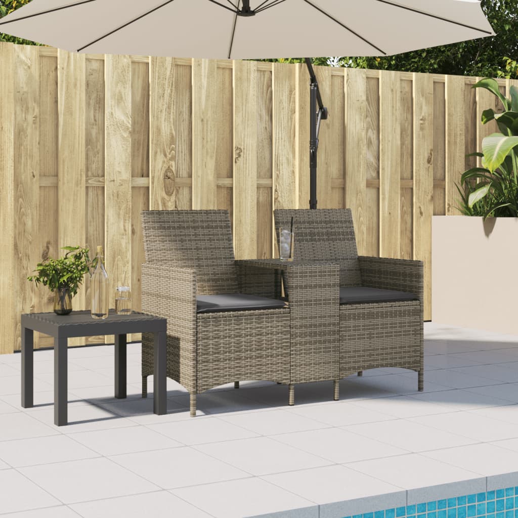 Tuinbank 2-Zits Met Tafel En Kussens Poly Rattan