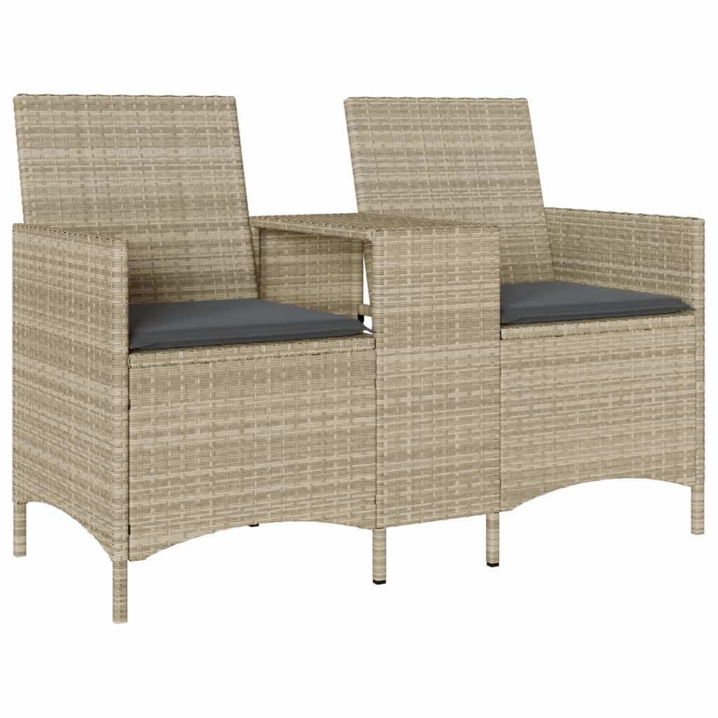 Tuinbank 2-Zits Met Tafel En Kussens Poly Rattan