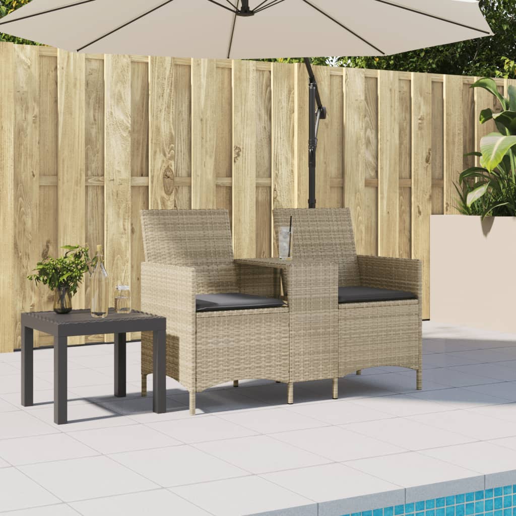 Tuinbank 2-Zits Met Tafel En Kussens Poly Rattan