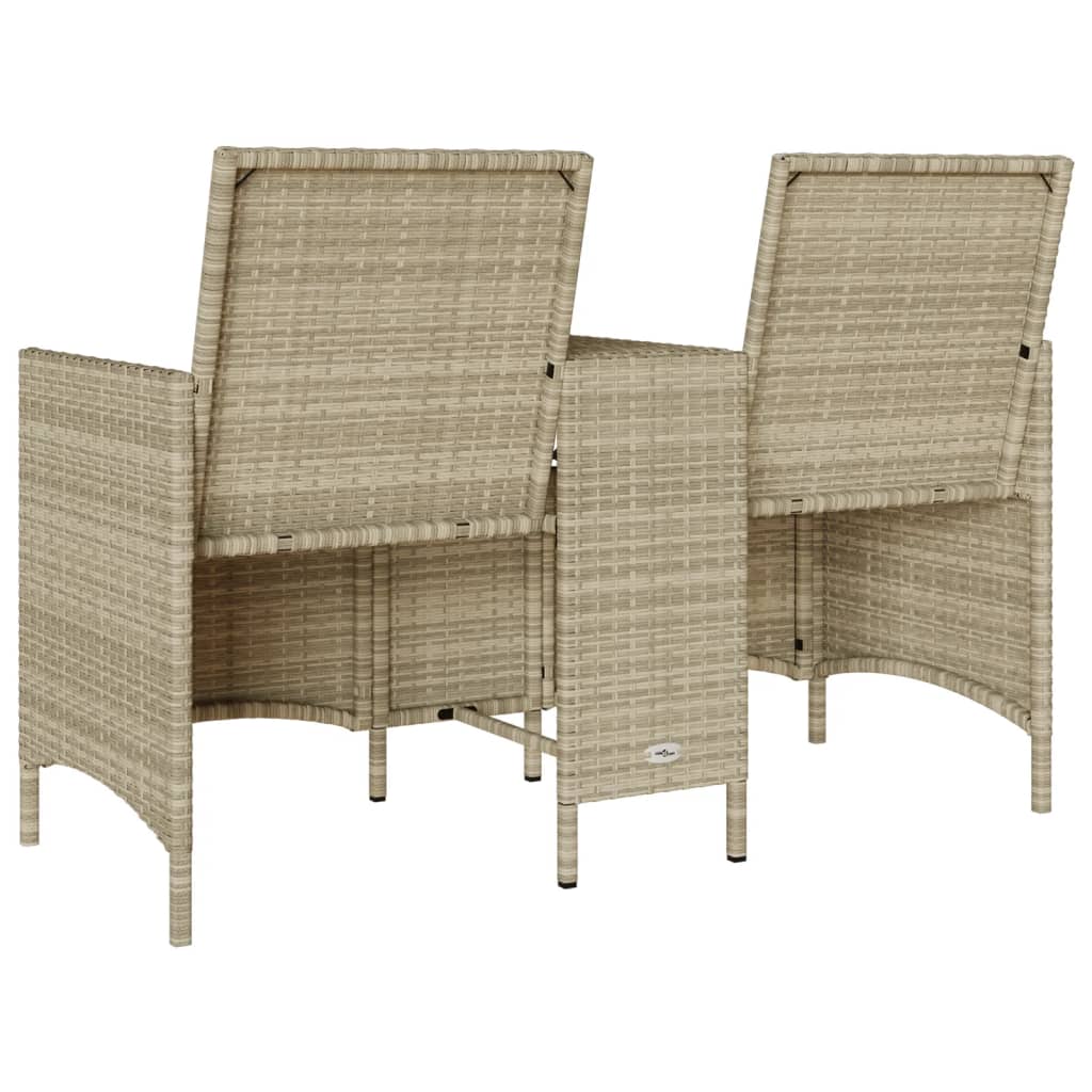 Tuinbank 2-Zits Met Tafel En Kussens Poly Rattan