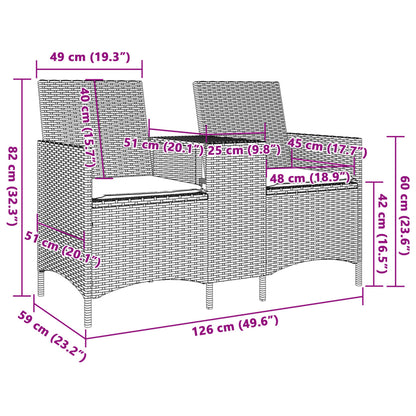 Tuinbank 2-Zits Met Tafel En Kussens Poly Rattan