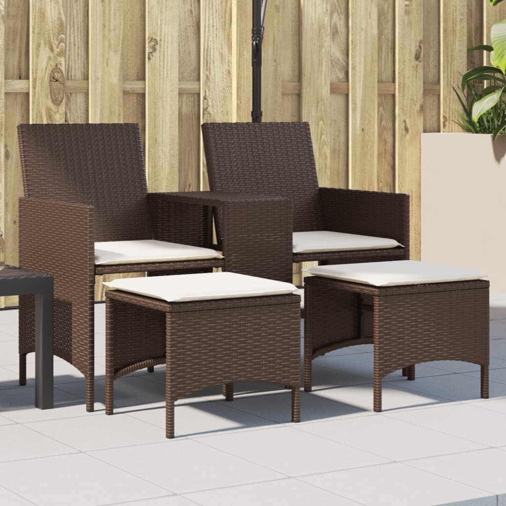 Tuinbank 2-Zits Met Tafel En Voetenbanken Poly Rattan