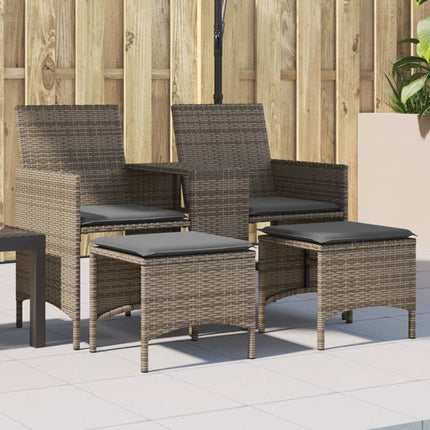 Tuinbank 2-Zits Met Tafel En Voetenbanken Poly Rattan