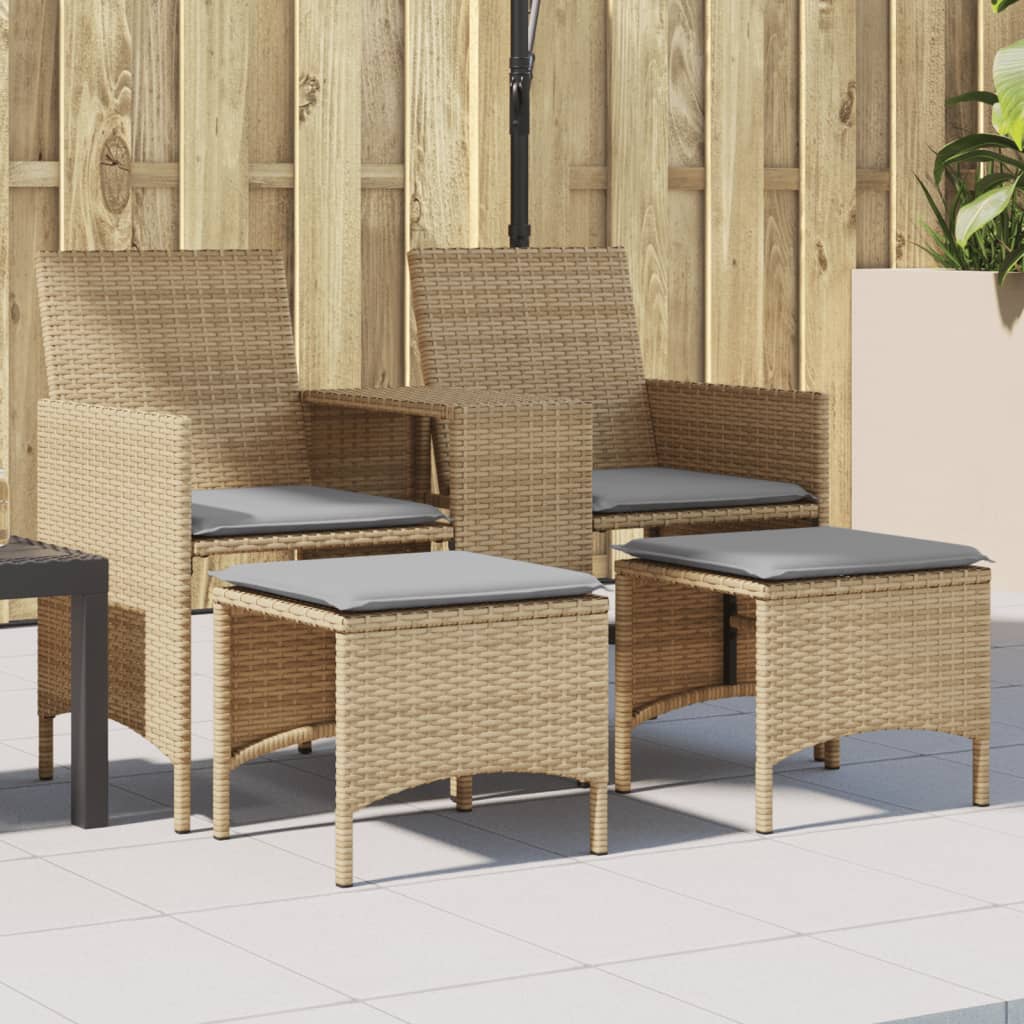 Tuinbank 2-Zits Met Tafel En Voetenbanken Poly Rattan